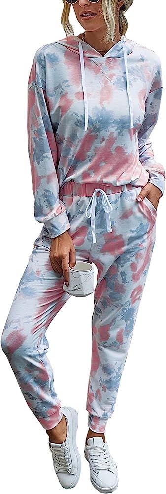 Women’s Tie Dye Two Piece Pajamas Set Long Sleeve Sweatshirt with Long Pants Sleepwear with Poc... | Amazon (US)