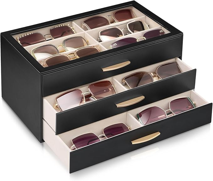 Lolalet 18 Slots Women’s Sunglasses Organizer with Enlarged Compartment, 3-Layer Eyewear Storag... | Amazon (US)
