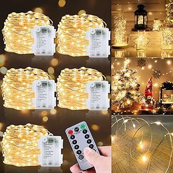 [ 8 Modes & Timer] 5 Pack Christmas Fairy Lights Decorations Total 250LED 82Ft Remote Copper Stri... | Amazon (US)