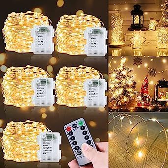 [ 8 Modes & Timer] 5 Pack Christmas Fairy Lights Decorations Total 250LED 82Ft Remote Copper Stri... | Amazon (US)