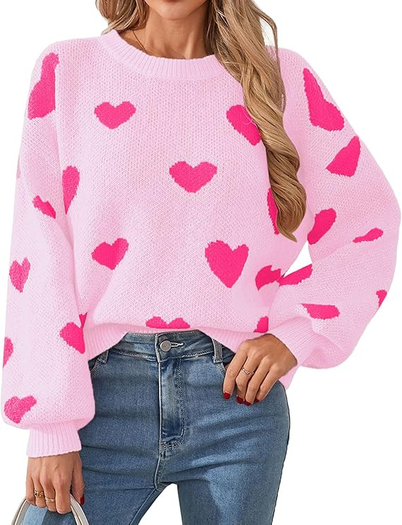 Womens Valentine Heart Sweater 2026 Valentines Day Trendy Cute Oversized Long Sleeve Pullover Swe... | Amazon (US)