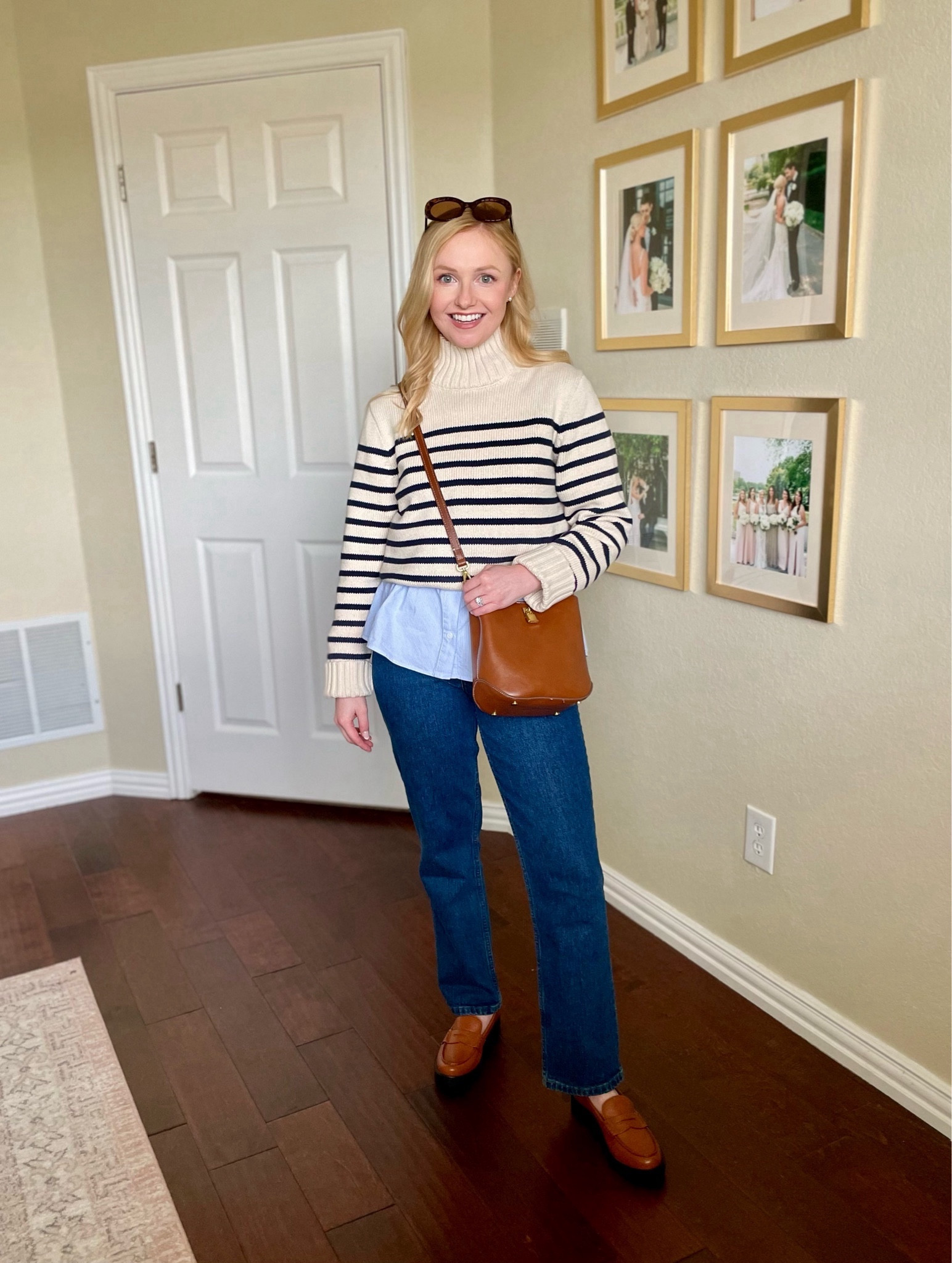 No spend January, shopping my own closet! Linked similar sweater options | navy and white sweater, straight jeans, dark denim, casual winter outfit, winter outfit, loafers, preppy outfit, coastal winter outfit, coastal style 

#LTKstyletip #LTKSeasonal #LTKfindsunder100