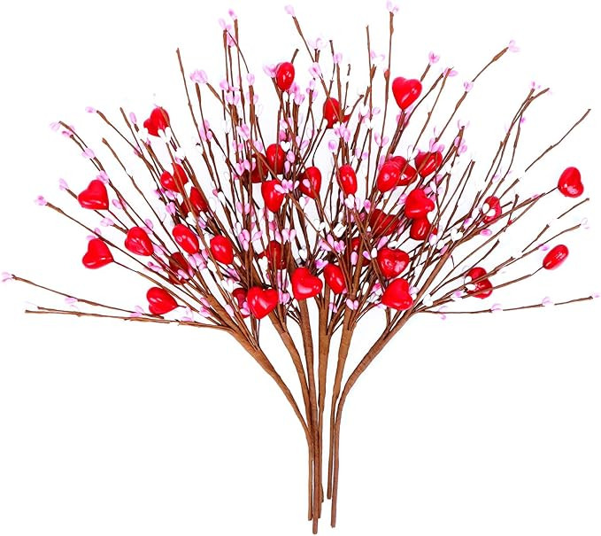Valentine’s Day Gifts, Valentines Day Decorations, 6 PCS Artificial Berry Flower Stems Red Hear... | Amazon (US)