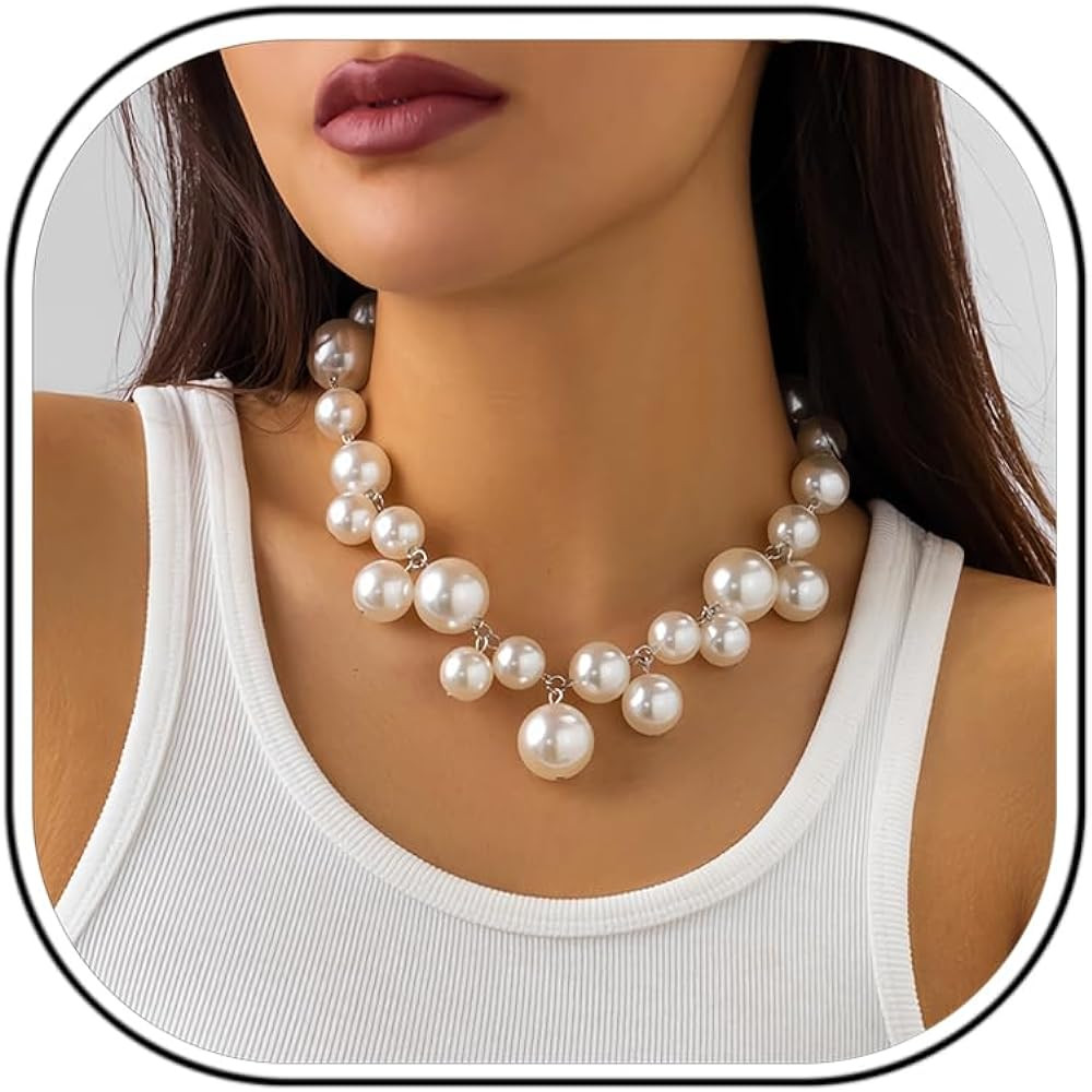 Faux Pearl Necklace for Women Big Pearl Necklace Chunky Pearl Necklace Exaggerated Large Pearl Ch... | Amazon (US)
