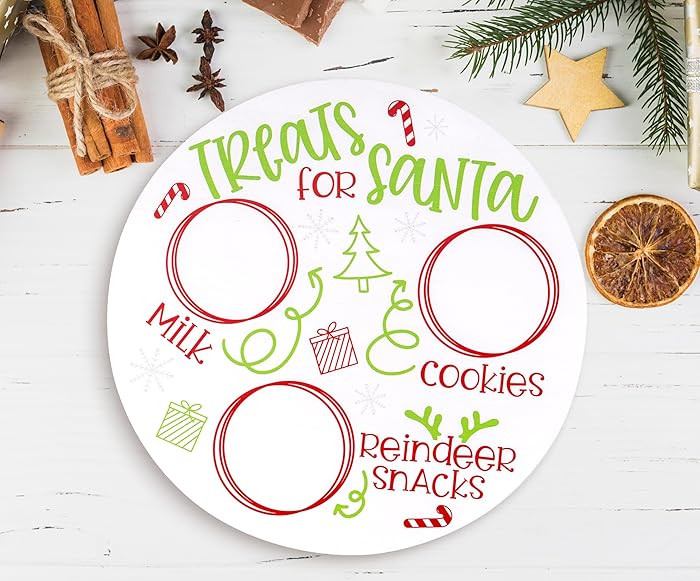 Santa Cookie Plate Treat Santa Christmas Wooden Round Tray Xmas Eve Cookies Milk Reindeer Snacks ... | Amazon (US)