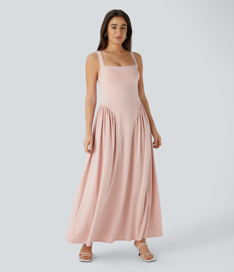 Women’s Square Neck Backless Plicated Maxi Bridesmaid and Wedding Guest Dress - Halara | HALARA