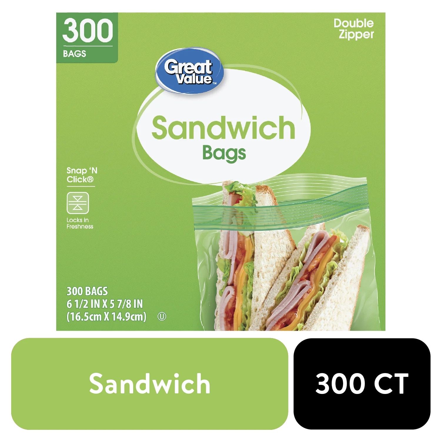 Great Value Double Zipper Sandwich Bags, 300 Count | Walmart (US)