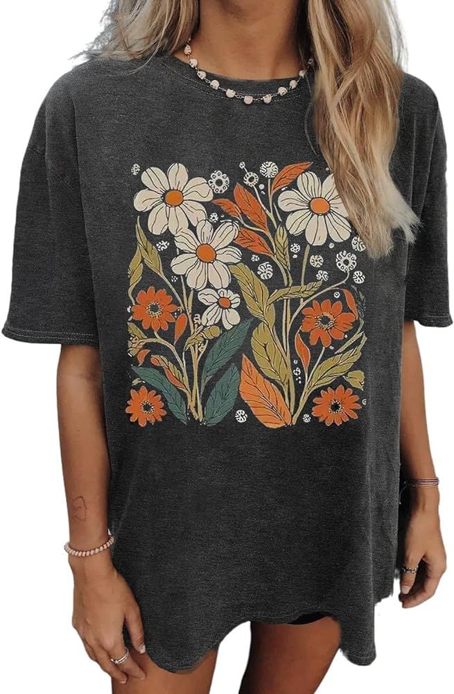 Womens Oversized Tshirt Flower Graphic Tees Nashville Music Short Sleeve Shirts Summer Casual Loo... | Amazon (US)