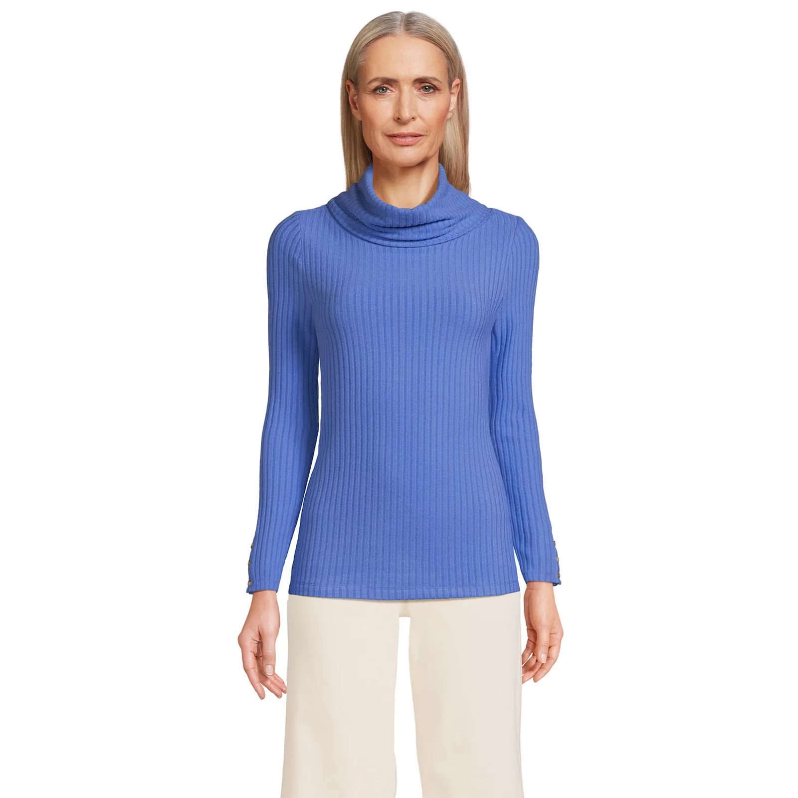 Women's Lands' End Long-Sleeve Wide Rib Turtleneck, Size: Medium, Chicory Blue | Kohl's