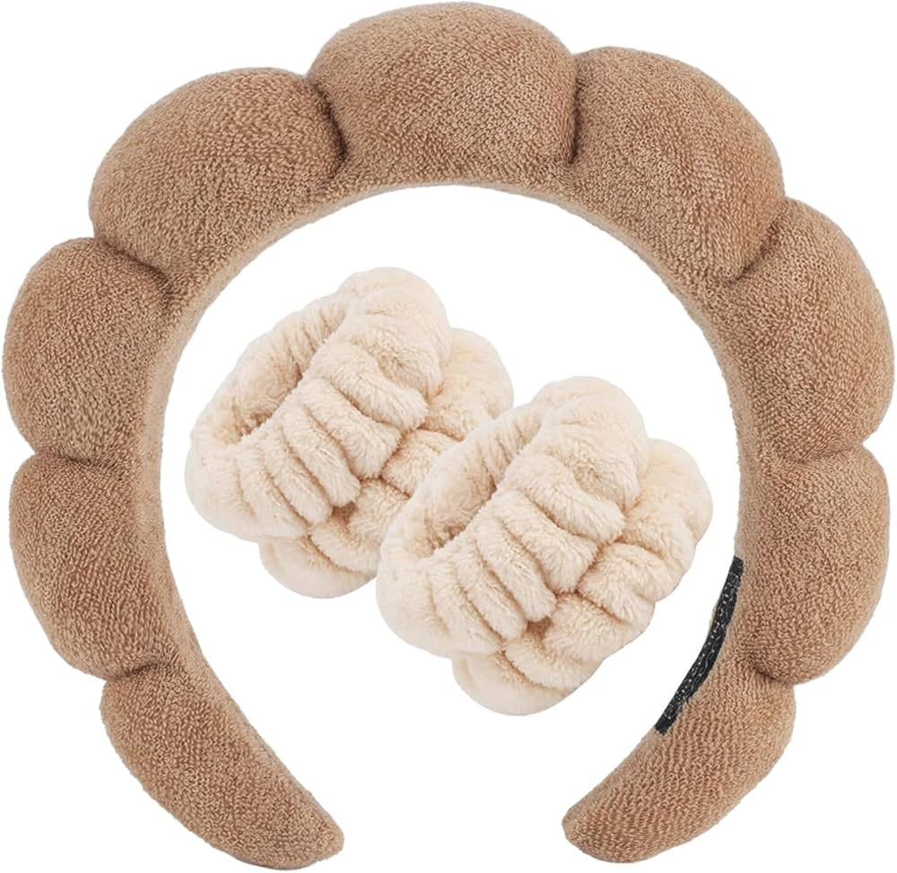 Zkptops Spa Headband for Washing Face Wristband Set Sponge Makeup Skincare Terry Cloth Bubble Sof... | Amazon (US)