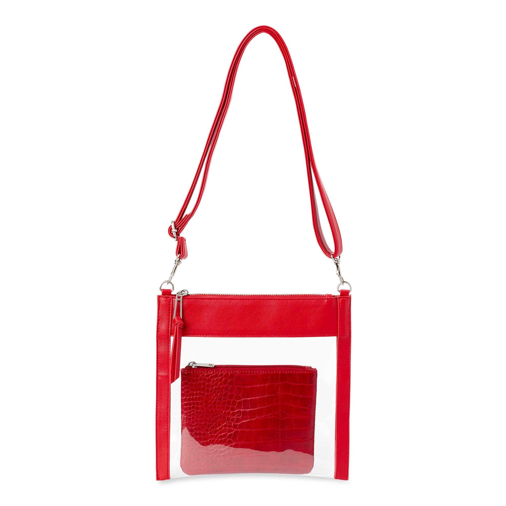 Time and Tru Faux Leather Clear Crossbody Women's Handbags Red - Walmart.com | Walmart (US)