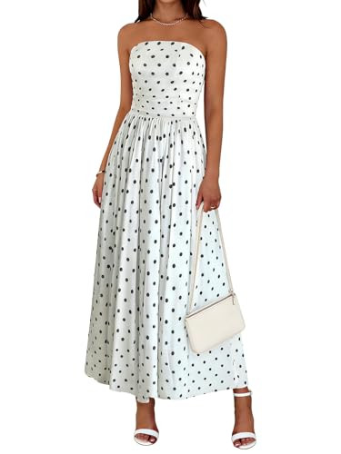 Wenrine Womens Polka Dot Strapless Dress Summer Smocked Tube Top Casual Sleeveless Long Flowy Max... | Amazon (US)