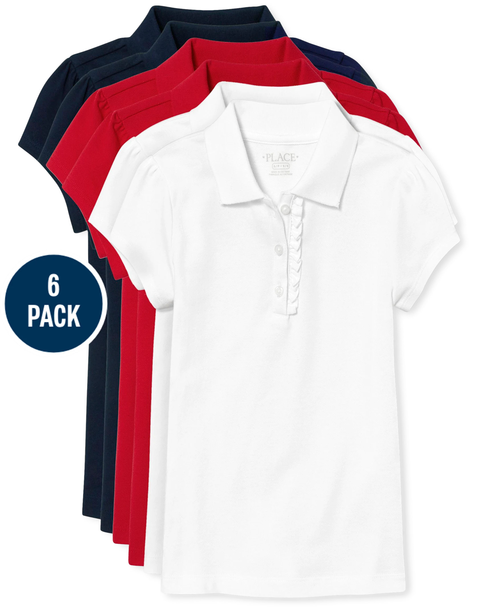 Girls Uniform Ruffle Pique Polo 6-Pack - multi clr | The Children's Place