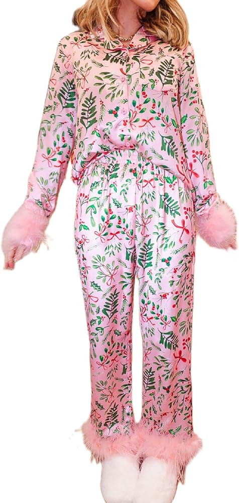 KMBANGI Women 2 Piece Lounge Y2k Pajamas Set Long Sleeve Button Down Shirt Wide Leg Pants Striped... | Amazon (US)