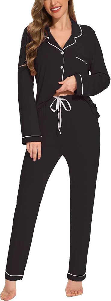 Button Up Pajamas for Women Long Sleeve Sleepwear Soft Loungewear Ladies Pjs Set XS-XXL | Amazon (US)