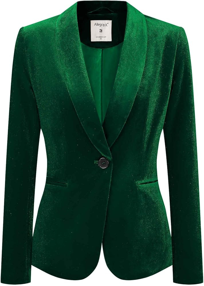 Allegra K Women's Halloween Christmas Office Coat Solid Shawl Collar 1 Button Velvet Blazer | Amazon (US)