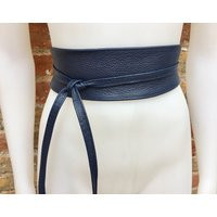 Obi Belt in Soft Leather. Wrap Blue. Waist Navy. Wraparound Blue Genuine Boho Navy Belt | Etsy (US)
