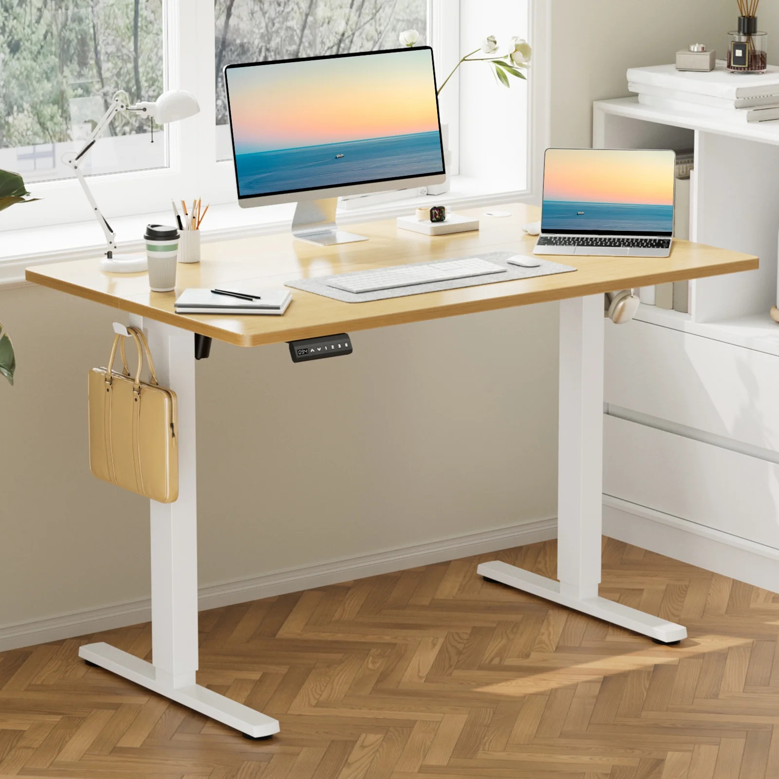 CONCETTA Electric Adjustable Height Standing Desk - 48 x 24 inch Desk Workstation for Home Office, Oak | Walmart (US)