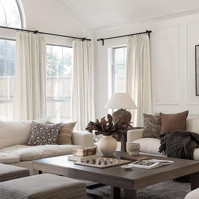 TWOPAGES Ivory Beige Pinch Pleated Curtain for Traverse Rod Light Filtering Linen Textured Drape ... | Amazon (US)