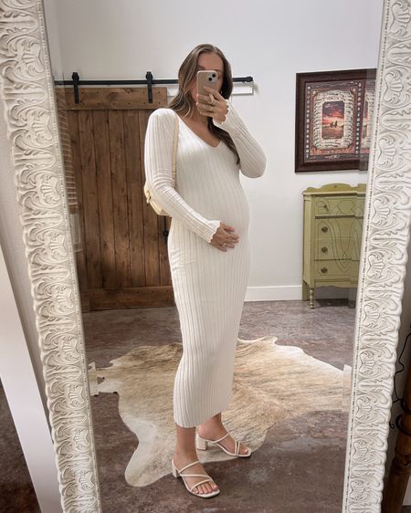 Amazon dress I’ve worn my entire pregnancy m! Wearing a size large here, but I also have other colors in medium & they fit just fine. Shoes fit TTS also  🤍 

#LTKbump #LTKfindsunder50 #LTKstyletip