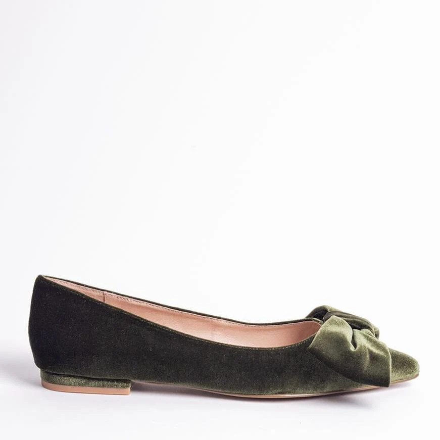 Cecelia New York-Brie bow pointed ballet velvet bow flat Pine | Cecelia New York