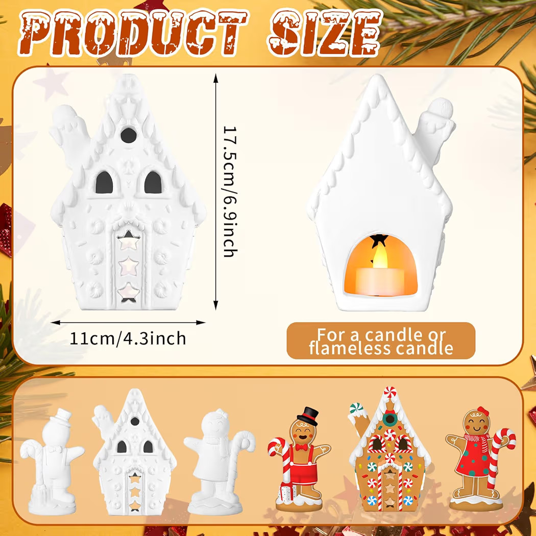 Blushtier 3 Pcs Christmas Ceramics to Paint 8 x 5.58 Inches Gingerbread Men Gingerbread House Pai... | Amazon (US)