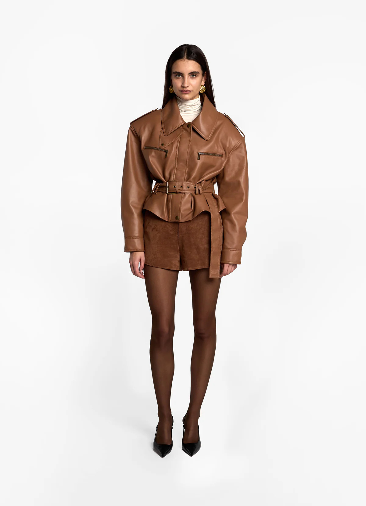 Mocha Leather Cropped Jacket | DE SAVARY LONDON