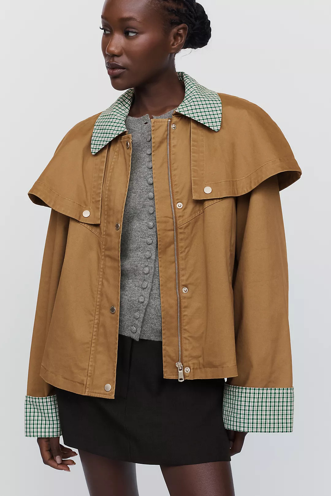 Avec Les Filles Gingham Trim Cape Jacket | Anthropologie (US)