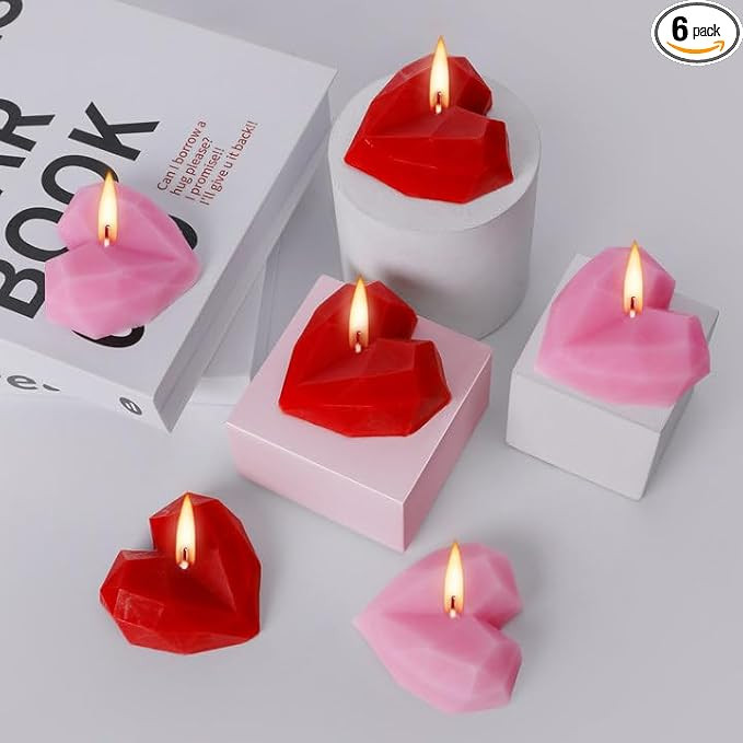 6 Pcs Valentine's Day Candles- Heart Shape Scented Candles- Handmade Diamond Heart Aromatherapy C... | Amazon (US)