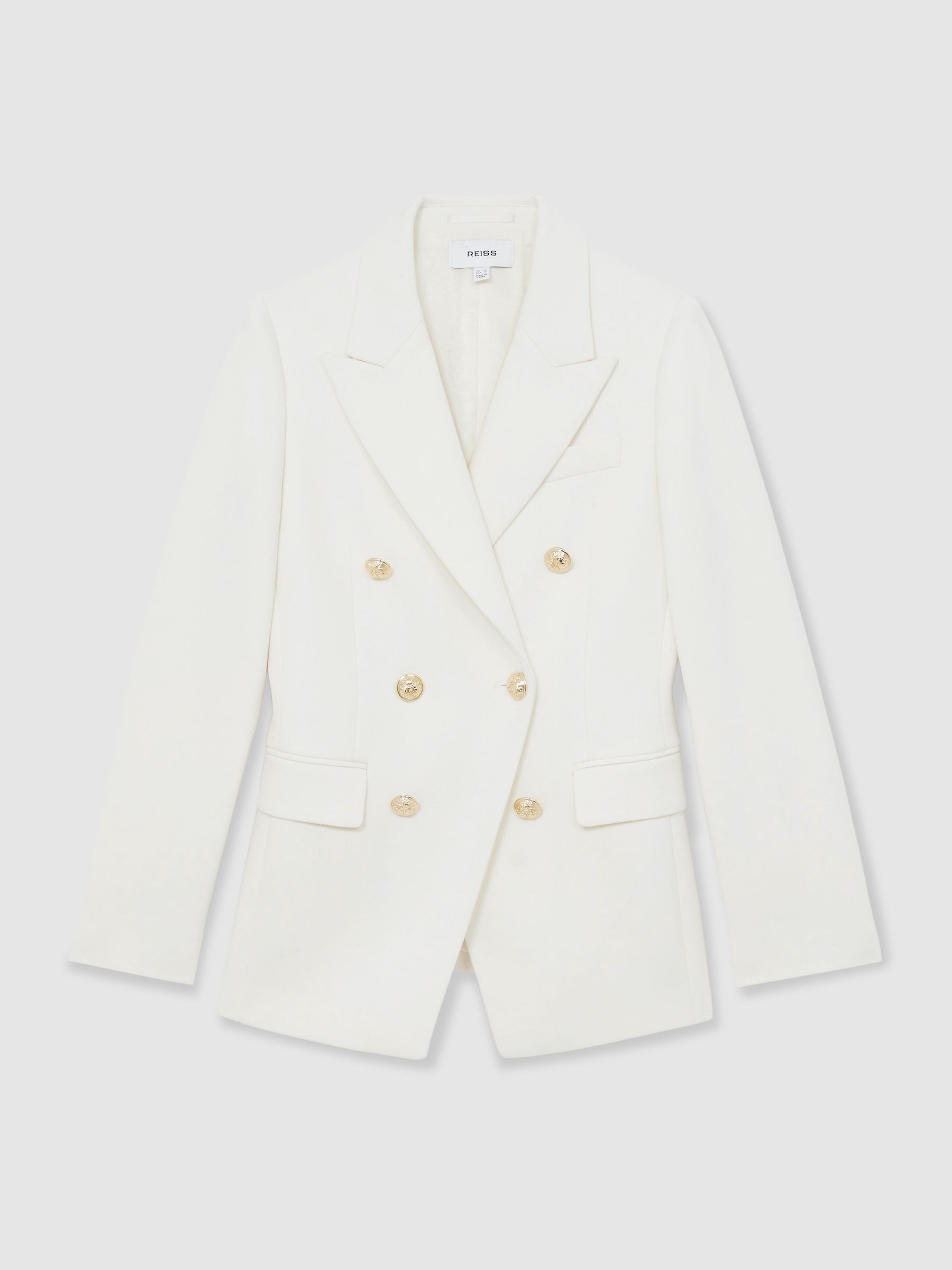Reiss Petite Double-Breasted Twill Suit Blazer With Wool in White - REISS | Reiss UK