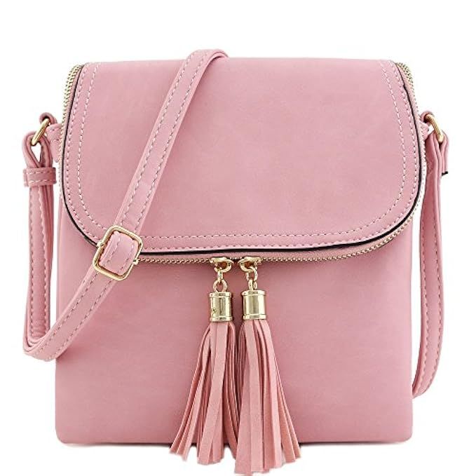 Flap Top Double Compartment Crossbody Bag with Tassel Accent | Amazon (US)