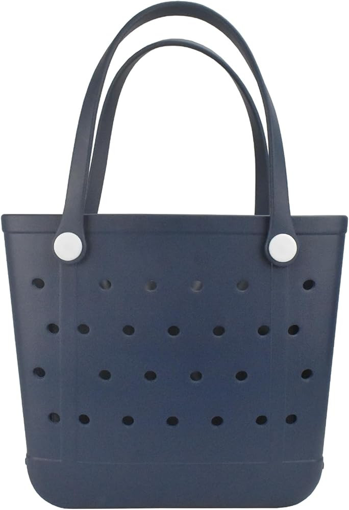 Medium Rubber Waterproof Beach Tote Bag, Washable Anti-tip Durable Beach Storage Basket Hole Open... | Amazon (US)