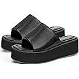 Platform Chunky Sandals for Women - Women's Black Slide Sandals Y2K Open Toe Wedge Sandal for Sum... | Amazon (US)