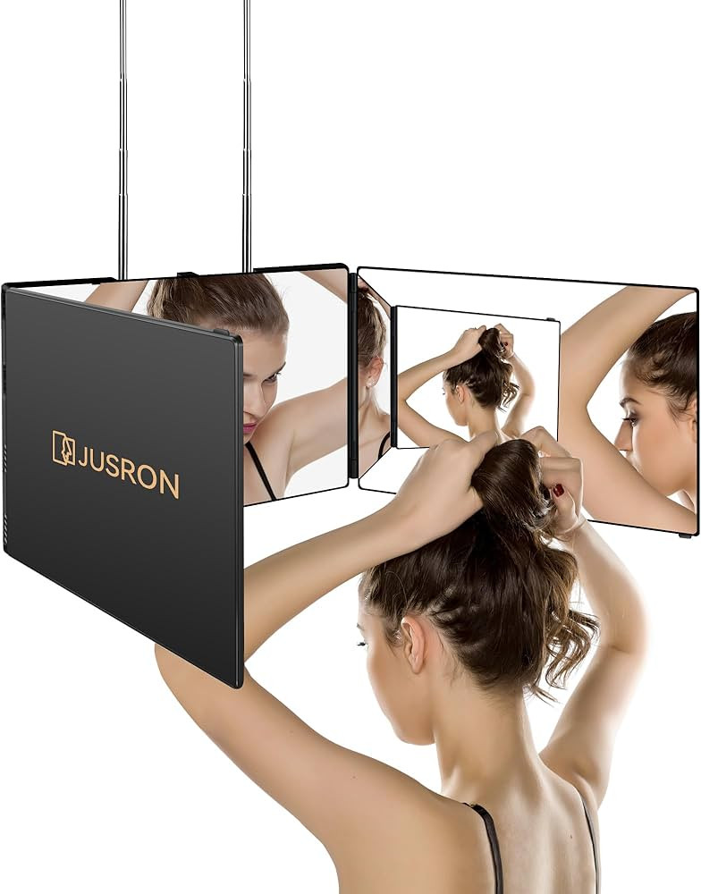 JUSRON 3 Way Mirror for Self Hair Cutting 360 Viewing Angle Self Hair Cutting Mirror, Clear Anti-... | Amazon (US)