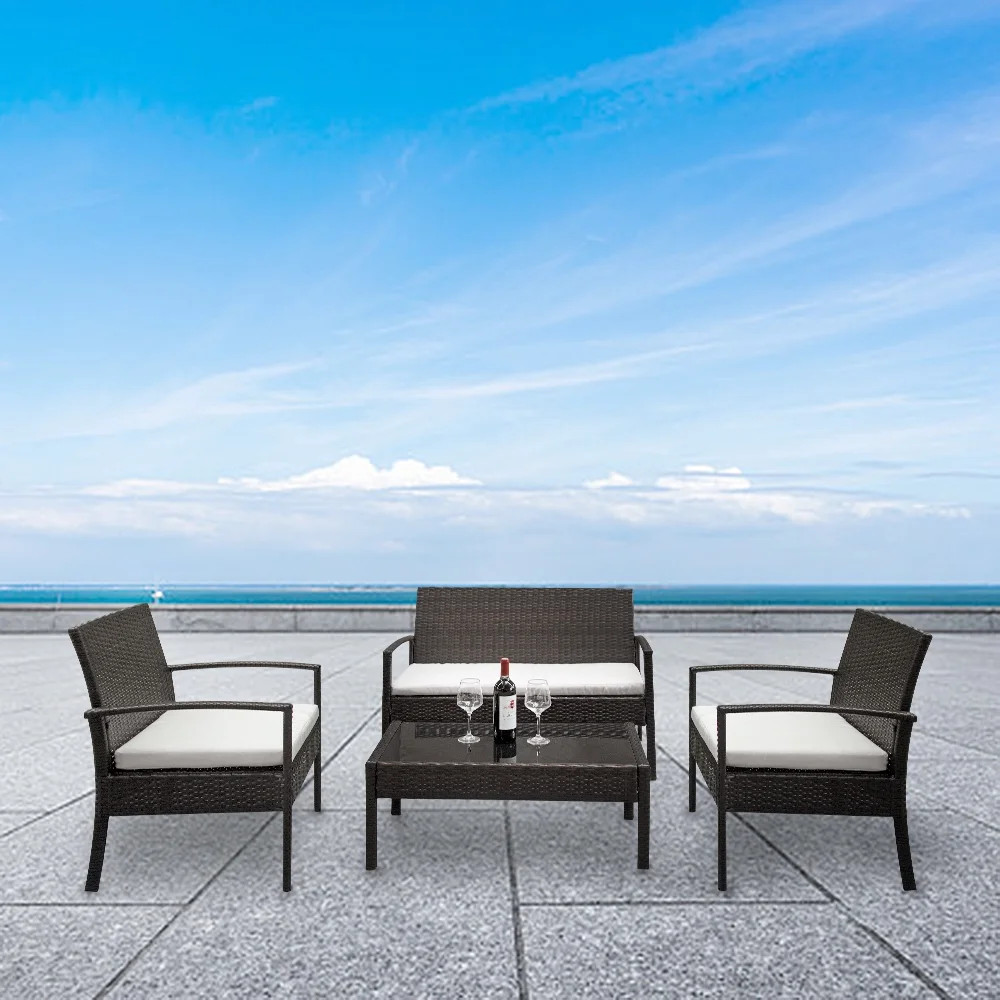 UBesGoo 4-Piece Outdoor Patio Conversation Set,Pe Wicker with Cushions - Walmart.com | Walmart (US)