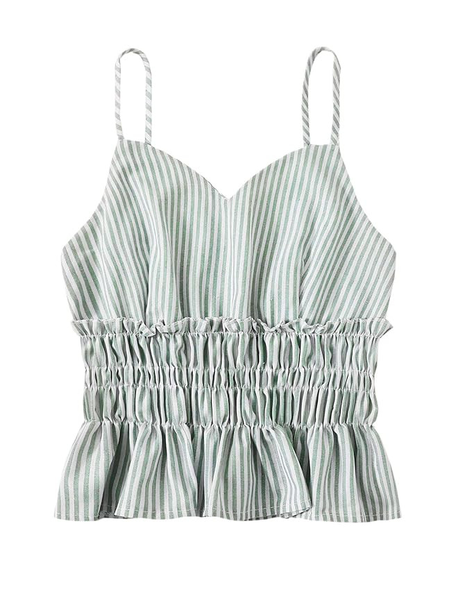 SheIn Women's Summer Printed Ruffle Hem Blouse Cami Sleeveless Peplum Top | Amazon (US)