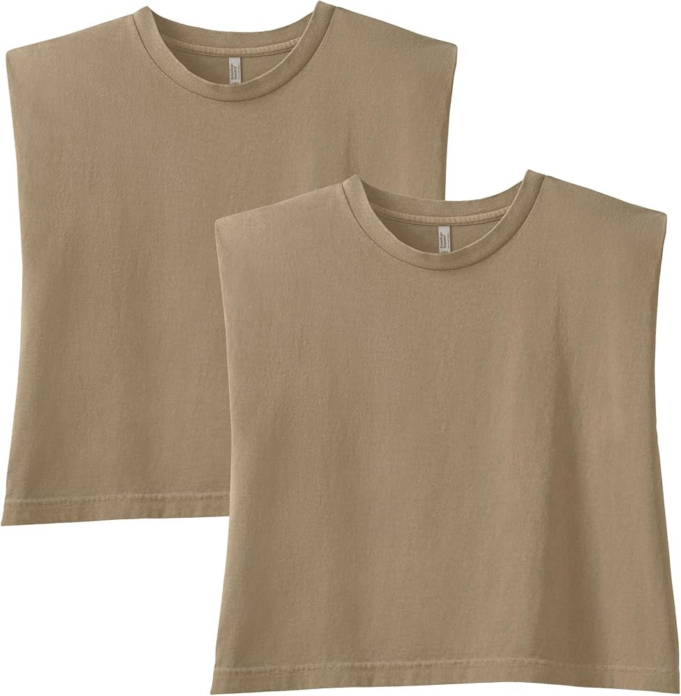 American Apparel Women's Heavyweight Cotton Boxy Cropped Garment Dyed Muscle Style G307GD Muscle ... | Amazon (US)