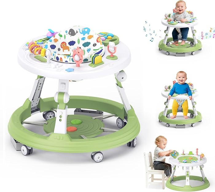 Baby Walker Foldable, 4-in-1 Toddler Infant Walkers with Wheels, 360-degree Rotatable Play Tray, ... | Amazon (US)