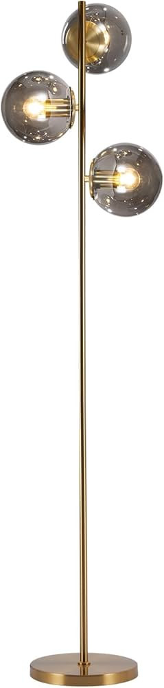 BOKT Mid Century Gold Floor Lamp Modern 3-Light Standing Lamp with Smokey Gary Glass Globe Shade ... | Amazon (US)
