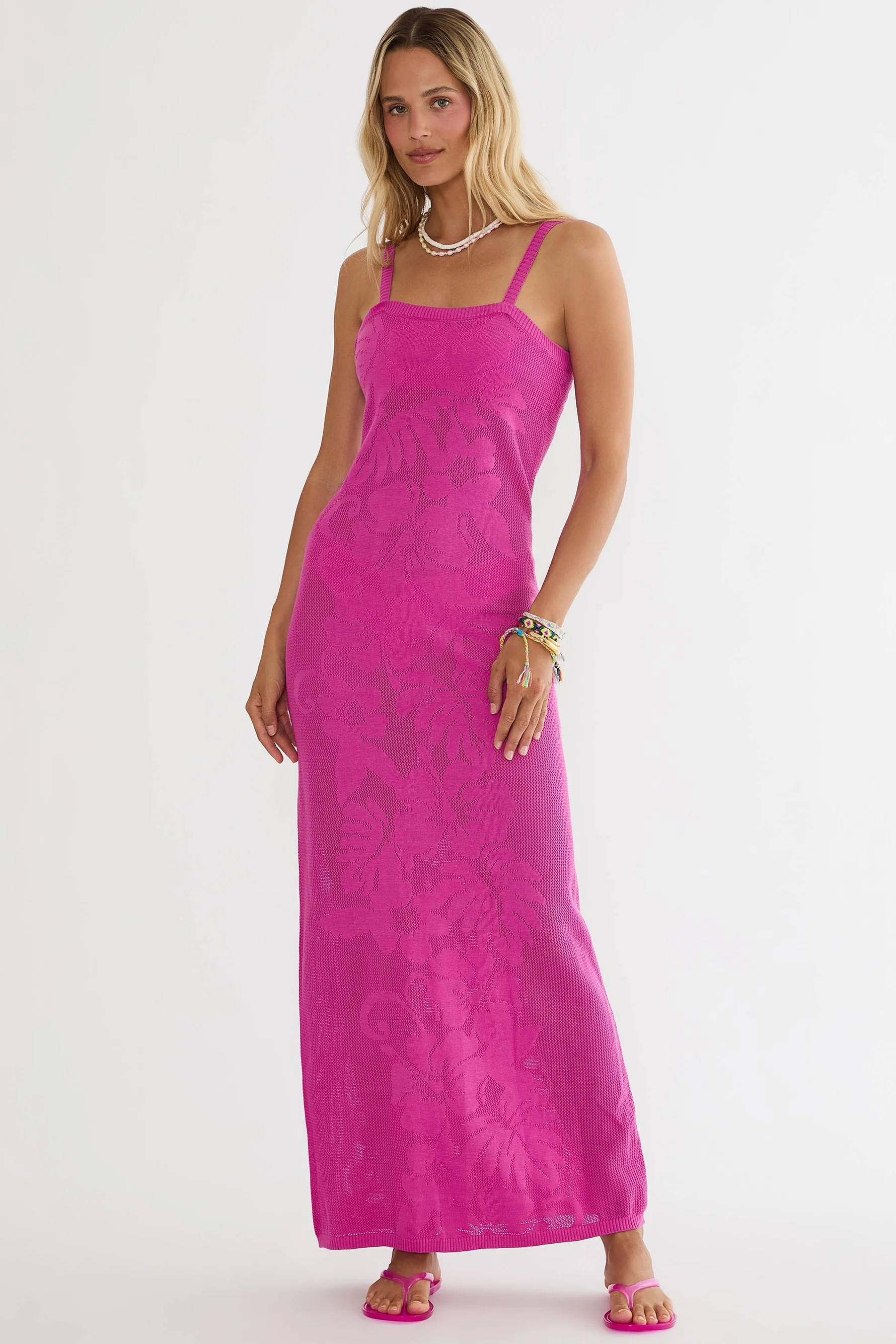 Conrad Dress Bouquet | Fuchsia Knit Floral Print Cover Up Maxi Dress | Beach Riot | Beach Riot