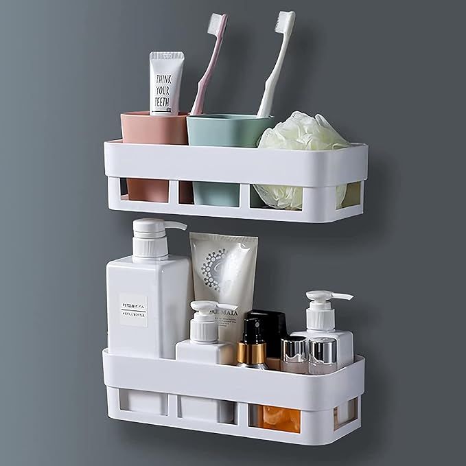 Plastic Shower Caddy Adhesive Corner Shower Shelf, CLEKOD Heavy Duty Bathroom Wall Organizer Show... | Amazon (US)