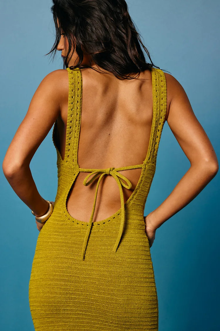 Solstice Chartreuse Crochet Backless Maxi Dress | Lulus