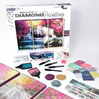Diamond Painting Kit, Diamond Art Ready to Hang Framed Stretched Canvas-Waterfall 14 in. x 21 in. | The Home Depot