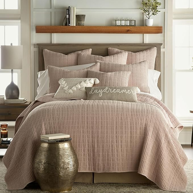 Levtex Home Mills Waffle Full/Queen Quilt Set (88x92in) with 2 Pillow Shams (26x20in) - Blush - C... | Amazon (US)