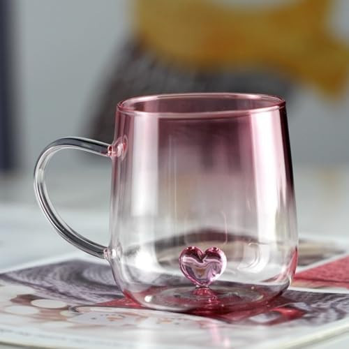 3D Heart Shape Glass Coffee Mug, 13.5oz/400ml Gradient Cup for Coffee Juice Milk Water, Perfect Valentine's Day Gift | Amazon (US)
