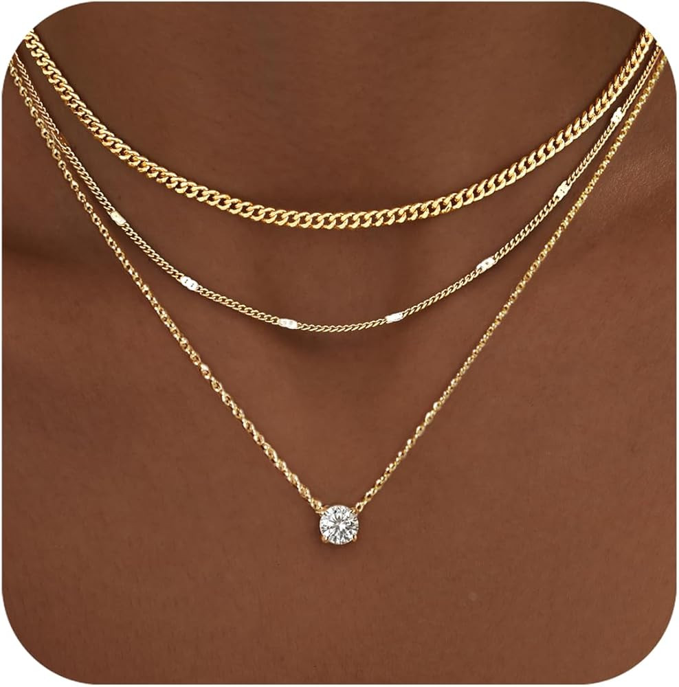 WomenGifts Layered Gold Necklaces for Women, 14K Gold Sterling Silver Plated Dainty Pendant Neckl... | Amazon (US)