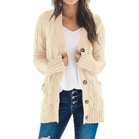 PRETTYGARDEN Women s Open Front Cardigan Sweaters Fall Fashion Button Down Cable Knit Chunky Winter Outerwear Coats | Walmart (US)