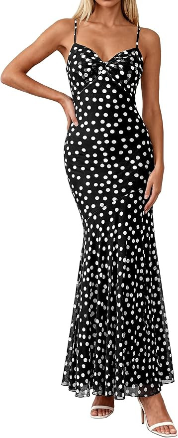 BTFBM Summer Dresses for Women 2026 Spaghetti Straps Sundress Twist Knot Mesh Mermaid Wedding Gue... | Amazon (US)