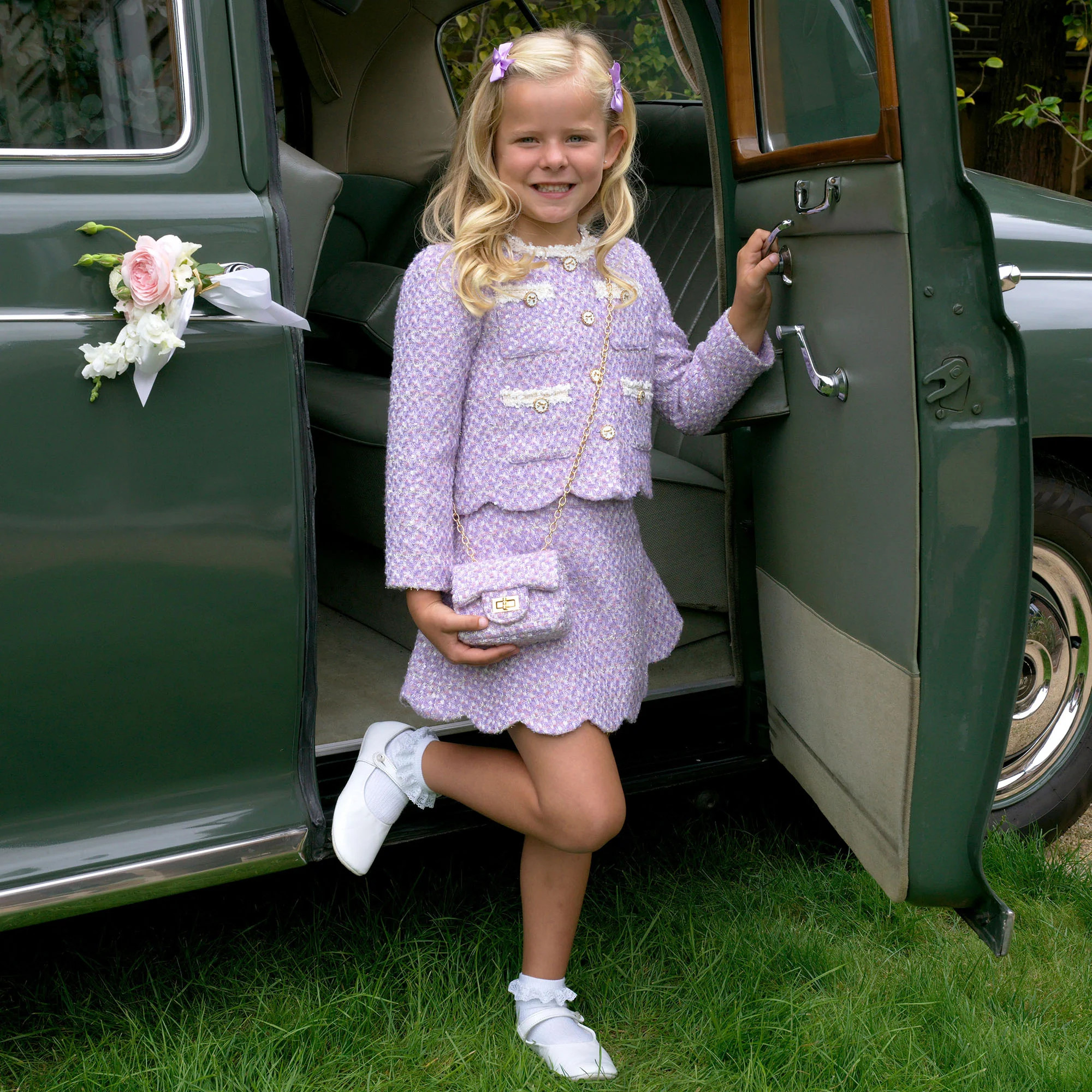 Purple Tweed Scalloped Skirt Set | Rachel Riley