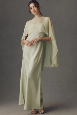 BHLDN Iris Satin Sweetheart Gown with Cape | Anthropologie (US)